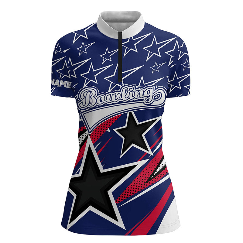 Blue Stars Women's Quarter Zip Bowling Jersey with Custom Name N5721