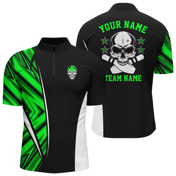 Men's Black/Green Camo Bowling Quarter Zip Shirt N6369