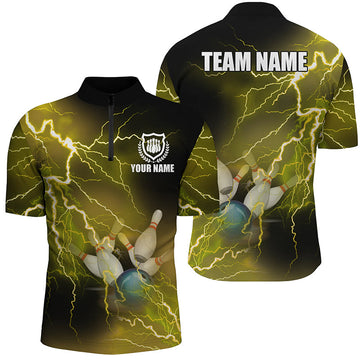 Men's Yellow Thunder Bowling Quarter Zip Jersey N6378