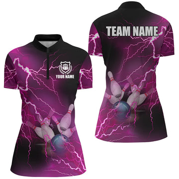 Women's Bowling Quarter Zip Pink Lightning Jersey N6379