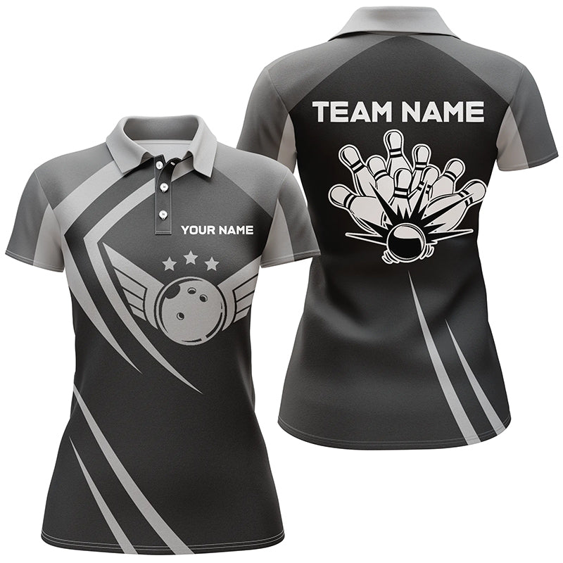 Black Vintage Bowling Polo Shirt for Women - Custom Team Jersey N6593