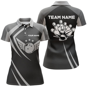 Black Vintage Bowling Polo Shirt for Women - Custom Team Jersey N6593