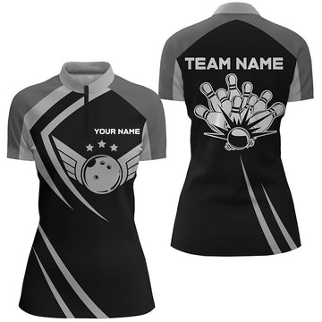 Black Vintage Bowling Quarter Zip Shirt for Women - Custom Team Jersey N6593