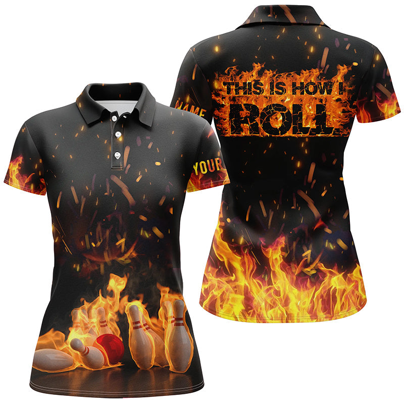 Women's Custom Bowling Shirts - "This Is How I Roll" with Bowling Ball & Pins N4333