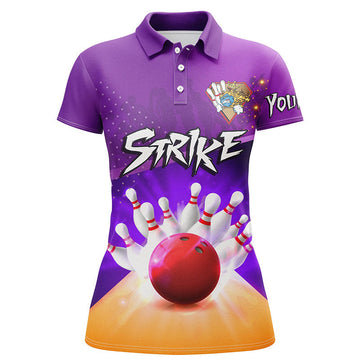 Women's Purple Bowling Polo Shirt - Custom Ball & Pins Design N5948