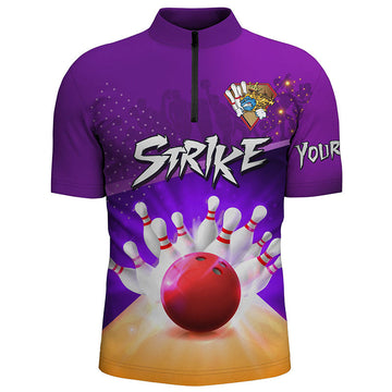 Men's Bowling Quarter-Zip Shirt - Purple Strike Team Jersey N5948