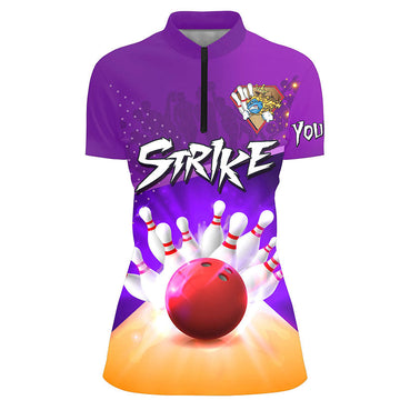 Women's Bowling Quarter-Zip Jersey - Purple Strike Team N5948