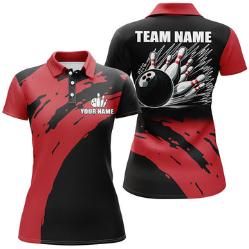 Red & Black Women's Bowling Polo Shirt - Custom Team Jersey N7289