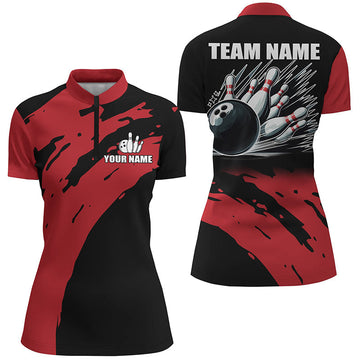 Red & Black Women's Bowling Quarter Zip Jersey N7289