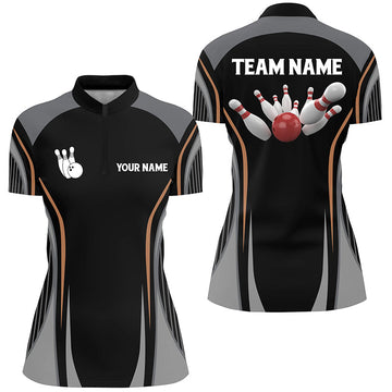 Women's Black Vintage Bowling Quarter Zip Shirt N5246