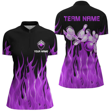 Women's Purple Flame Bowling Quarter-Zip Shirt N7302