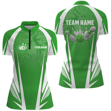 Women's Bowling Quarter-Zip Jersey - Green & White N5965