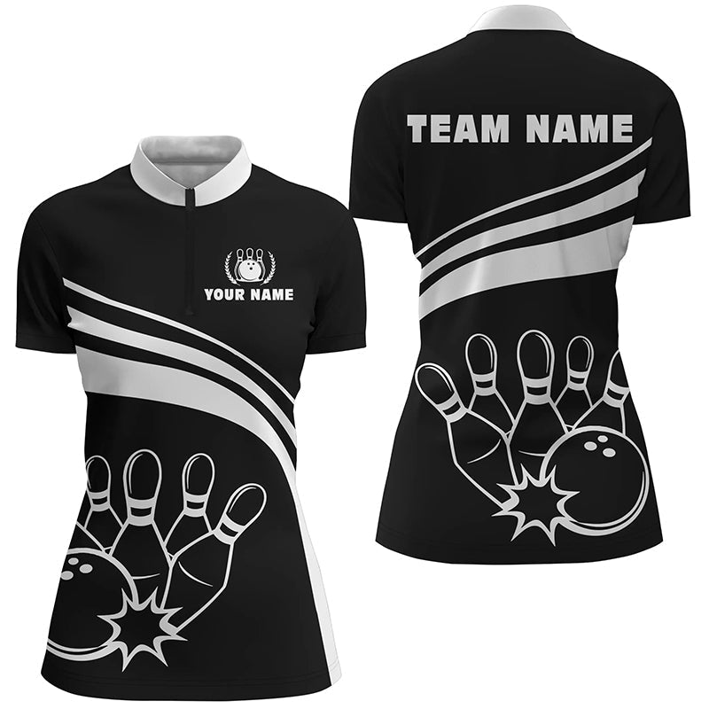Women's Black & White Bowling Quarter Zip Shirt N6875