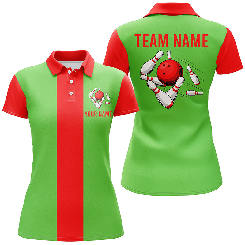 Personalised Red & Green Christmas Bowling Polo Shirt for Women N6882