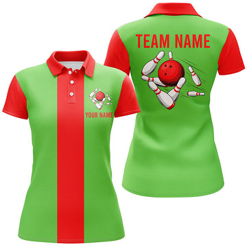 Personalised Red & Green Christmas Bowling Polo Shirt for Women N6882