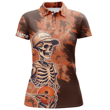 Women's Orange Camo Bowling Polo Shirt with Custom Name N5796
