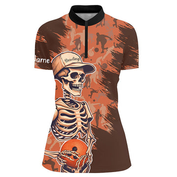 Women's Orange Camo Bowling Quarter-Zip Shirt N5796