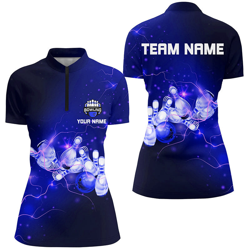 Women's Bowling Quarter-Zip Shirt - Custom Blue Thunder Team Jersey N6681
