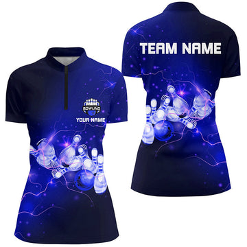 Women's Bowling Quarter-Zip Shirt - Custom Blue Thunder Team Jersey N6681