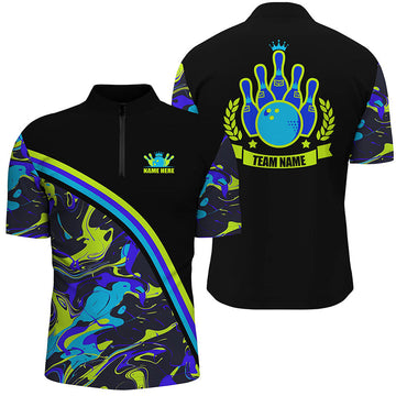 Men's Camo Bowling Quarter Zip Jersey - Green/Blue N7333