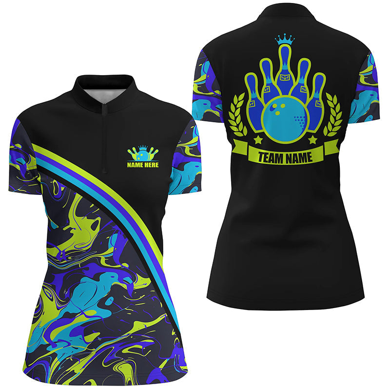 Women's Camo Bowling Quarter Zip Jersey - Green/Blue/Black N7333