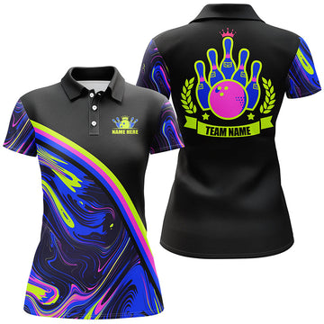 Women's Bowling Polo Shirt - Custom Green & Purple Camo Pattern N7334