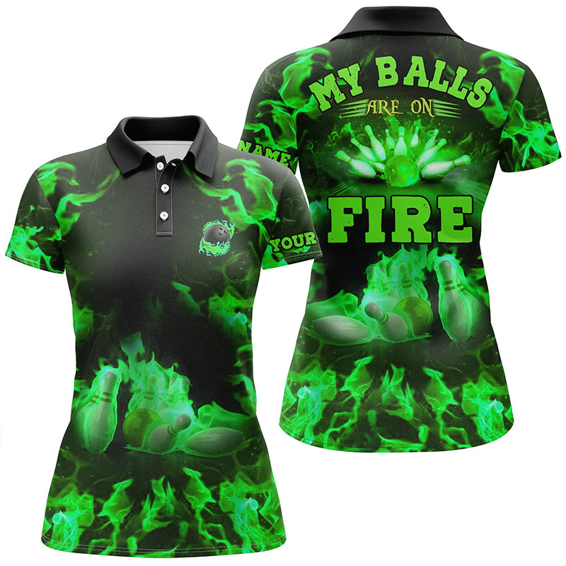 Green Flame Bowling Polo Shirt for Women N6458