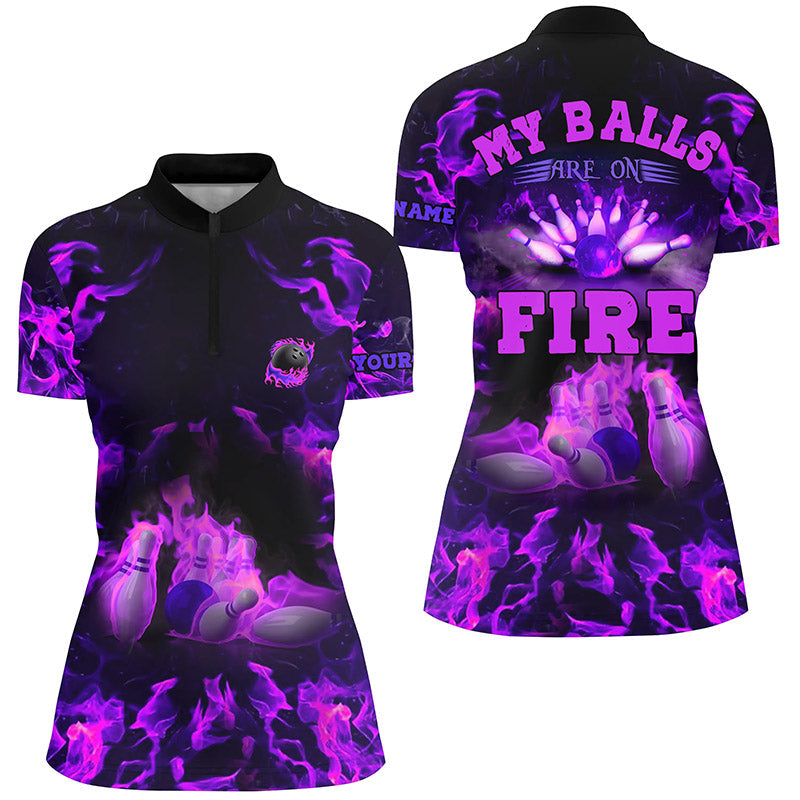 Women's Purple Flame Bowling Quarter Zip Shirt N6459