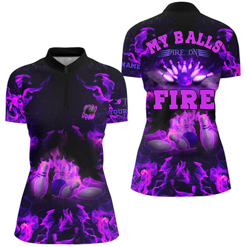 Women's Purple Flame Bowling Quarter Zip Shirt N6459
