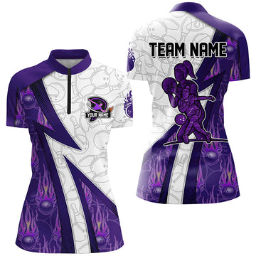 Women's Purple Flame Camo Bowling Quarter Zip Jersey N6462