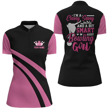 Pink Women's Quarter Zip Bowling Shirt - Classy & Sassy N6695