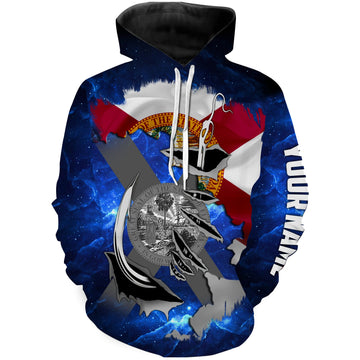 Florida FL Fishing Fish Hook Flag blue Universe patriotic Custom name fishing jerseys  | Hoodie - NPQ854