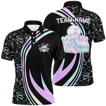 Black Men's Neon Camo Bowling Polo Shirt N7210