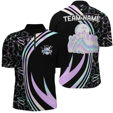 Black Men's Bowling Quarter Zip Shirt - Custom Neon Camo N7210