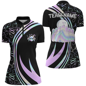 Black Women's Bowling Quarter Zip Shirt - Custom Neon Camo N7210