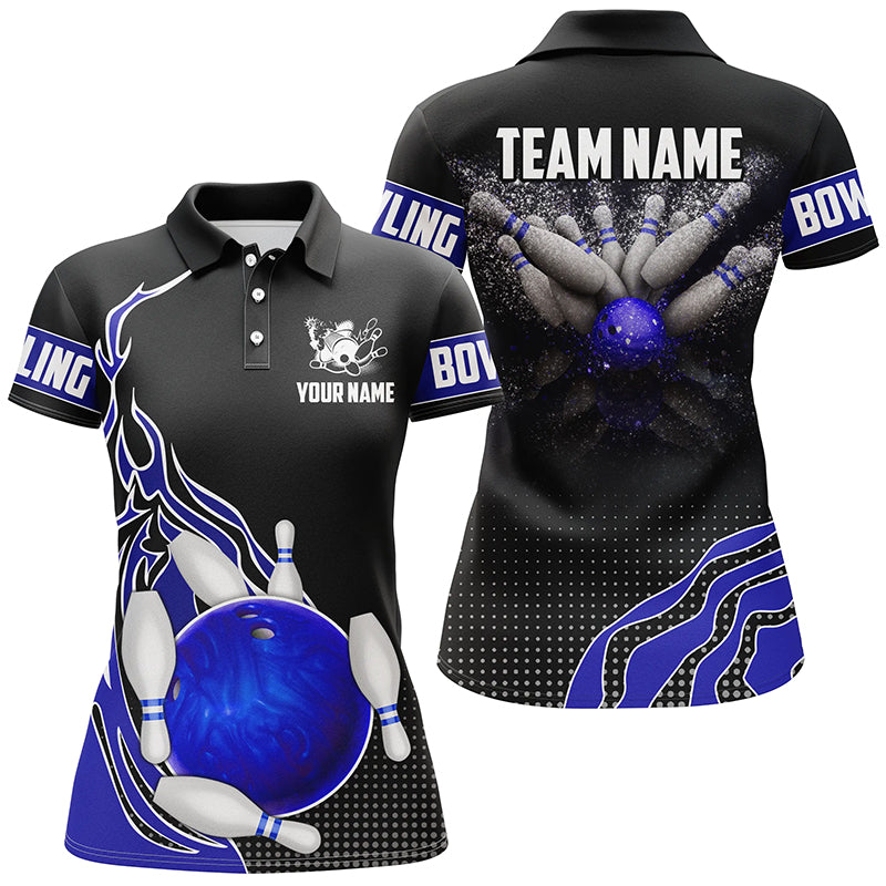 Women's Blue & Black Bowling Polo Shirt - Custom Team Jersey N6252