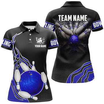 Women's Blue & Black Bowling Polo Shirt - Custom Team Jersey N6252
