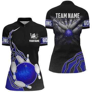Women's Blue & Black Bowling Quarter Zip Team Jersey N6252