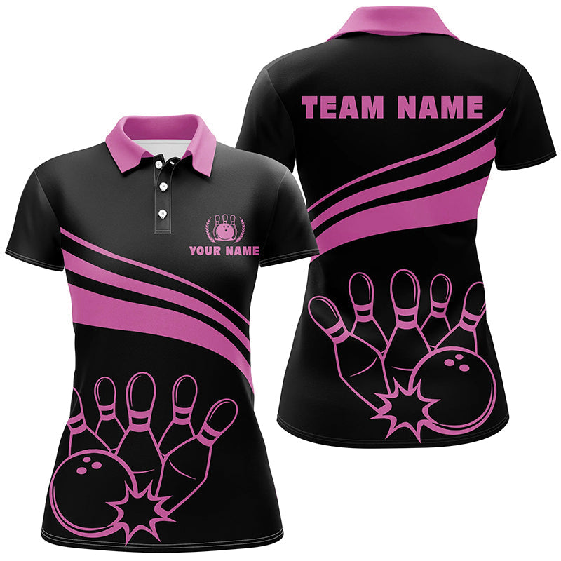 Custom Black Women's Bowling Polo Shirt | Pink N6923