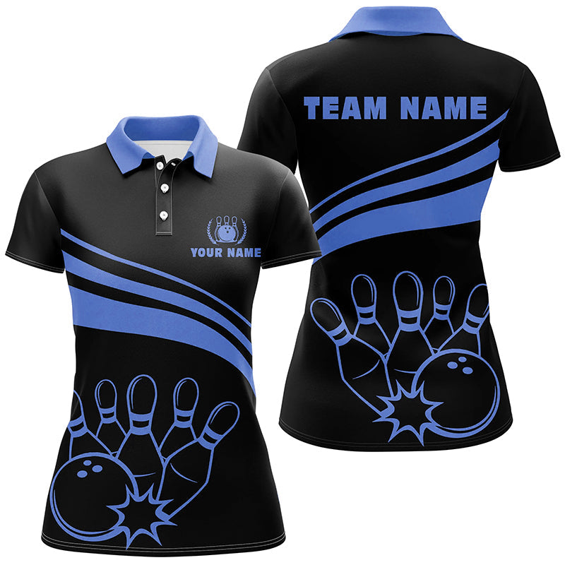 Custom Black Women's Bowling Polo Shirt | Blue N6924