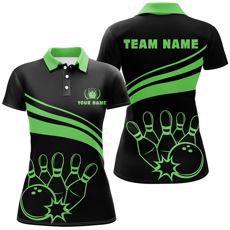 Custom Black Women's Bowling Polo Shirt | Green N6925