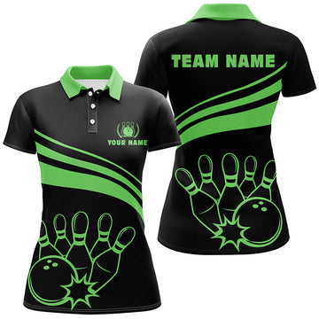 Custom Black Women's Bowling Polo Shirt | Green N6925