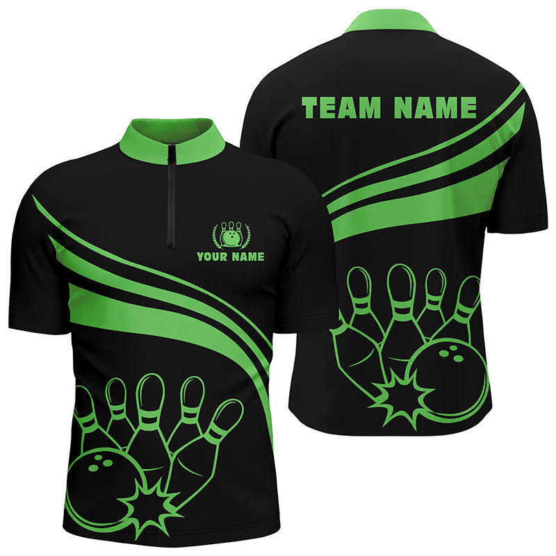 Men's Black Bowling Quarter Zip Shirt - Personalised, Team Jersey N6925