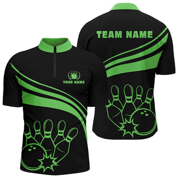 Men's Black Bowling Quarter Zip Shirt - Personalised, Team Jersey N6925
