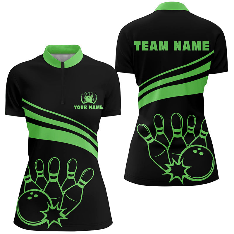 Women's Black Bowling Quarter Zip Shirt - Personalised N6925