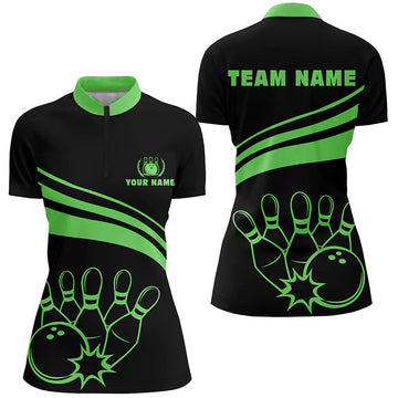 Women's Black Bowling Quarter Zip Shirt - Personalised N6925