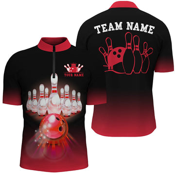 Men's Red Gradient Bowling Team Quarter Zip Jersey N7375