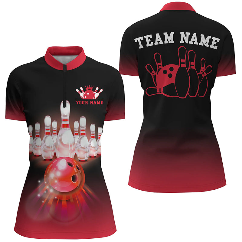 Women's Red Gradient Bowling Team Quarter Zip Jersey N7375