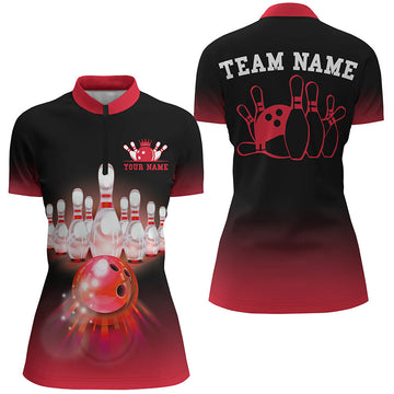 Women's Red Gradient Bowling Team Quarter Zip Jersey N7375