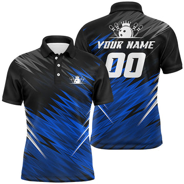 Men's Custom Blue & Black Bowling Polo Shirt N6475